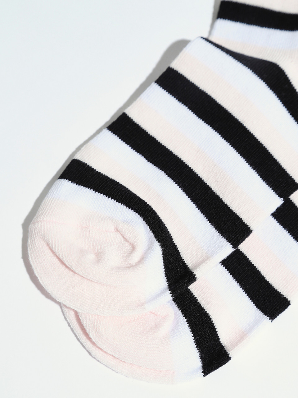 Soft Pink/Black/White Stripe Crew Socks