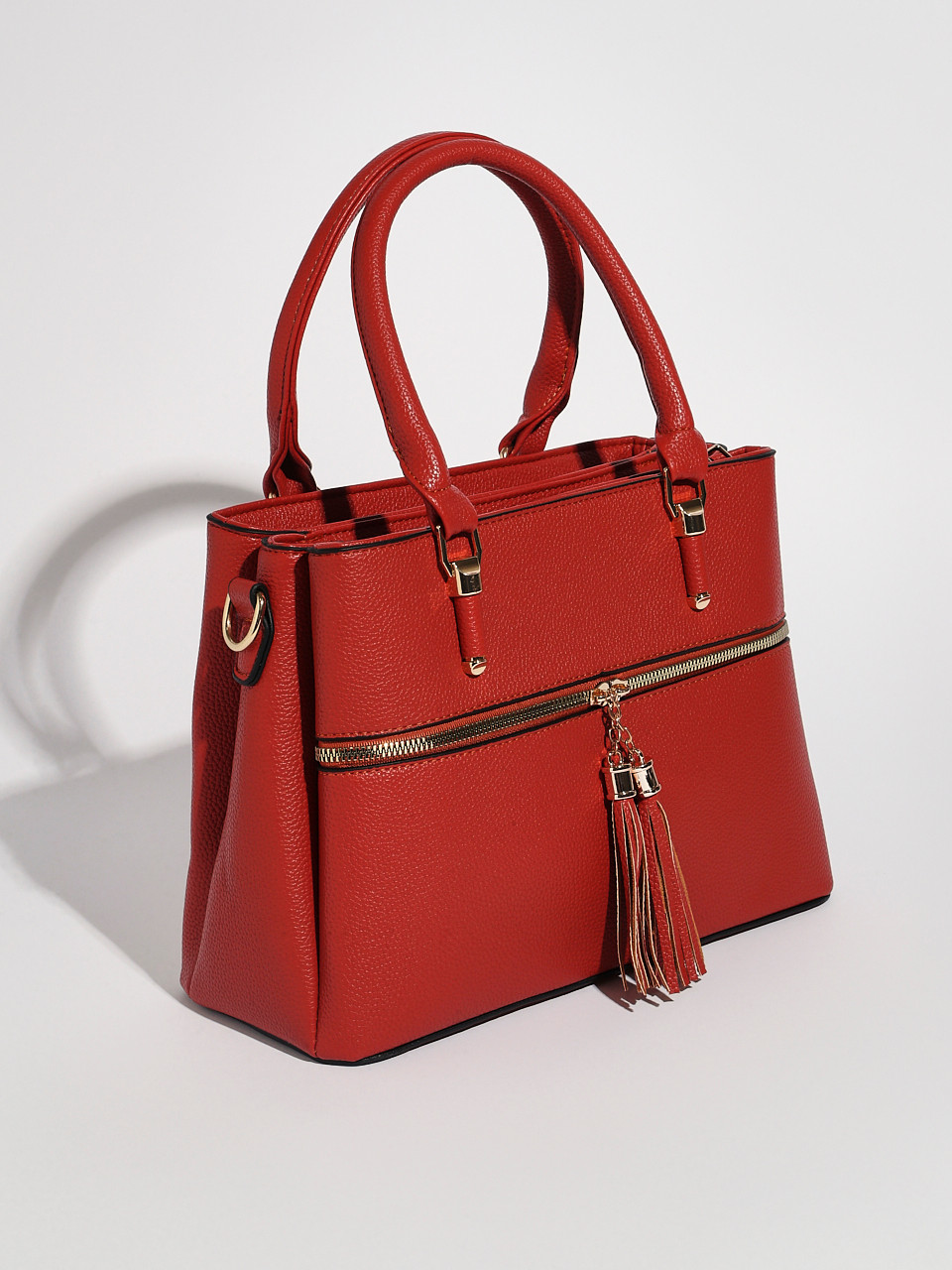 Tassel Front Zip Handbag