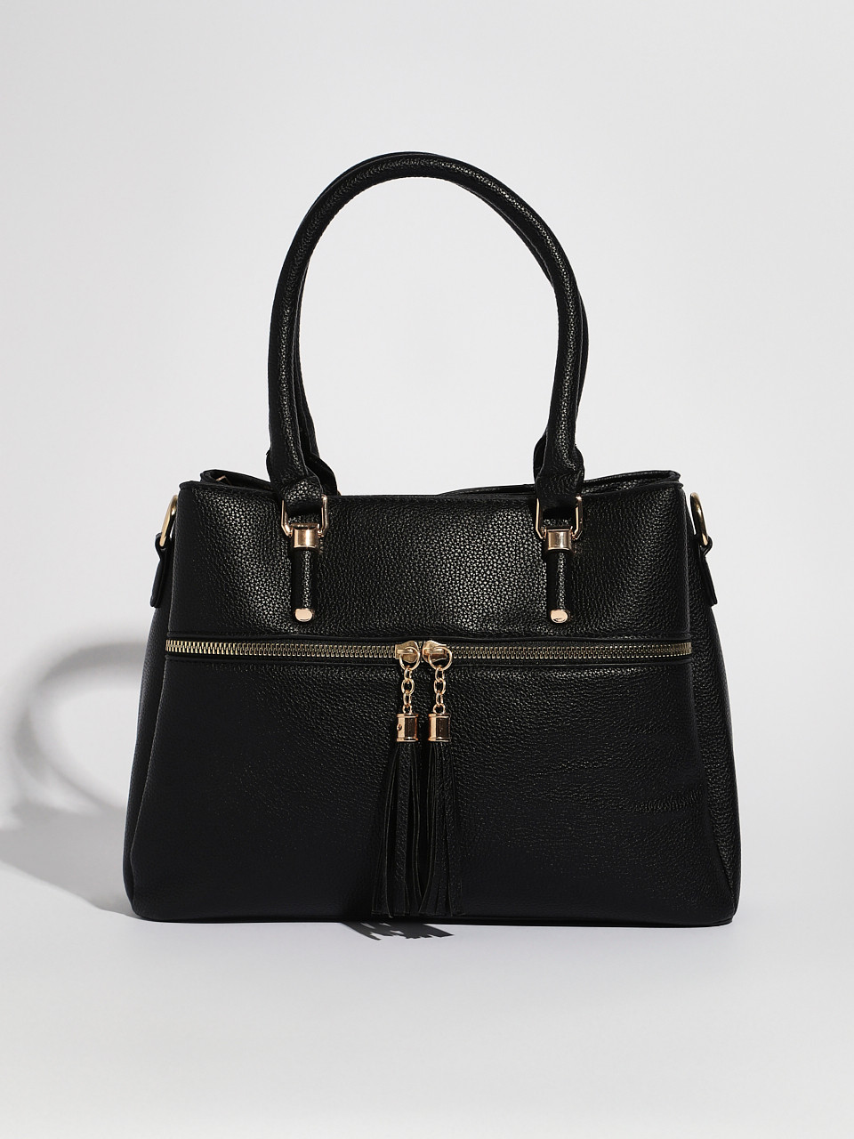 Tassel Front-Zip Handbag