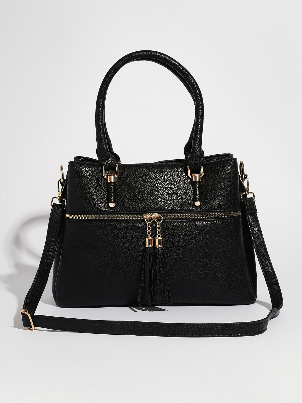 Tassel Front-Zip Handbag