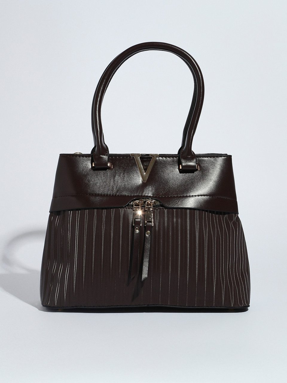 V-Detail Front Zip Handbag