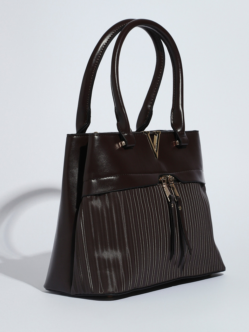 V-Detail Front Zip Handbag