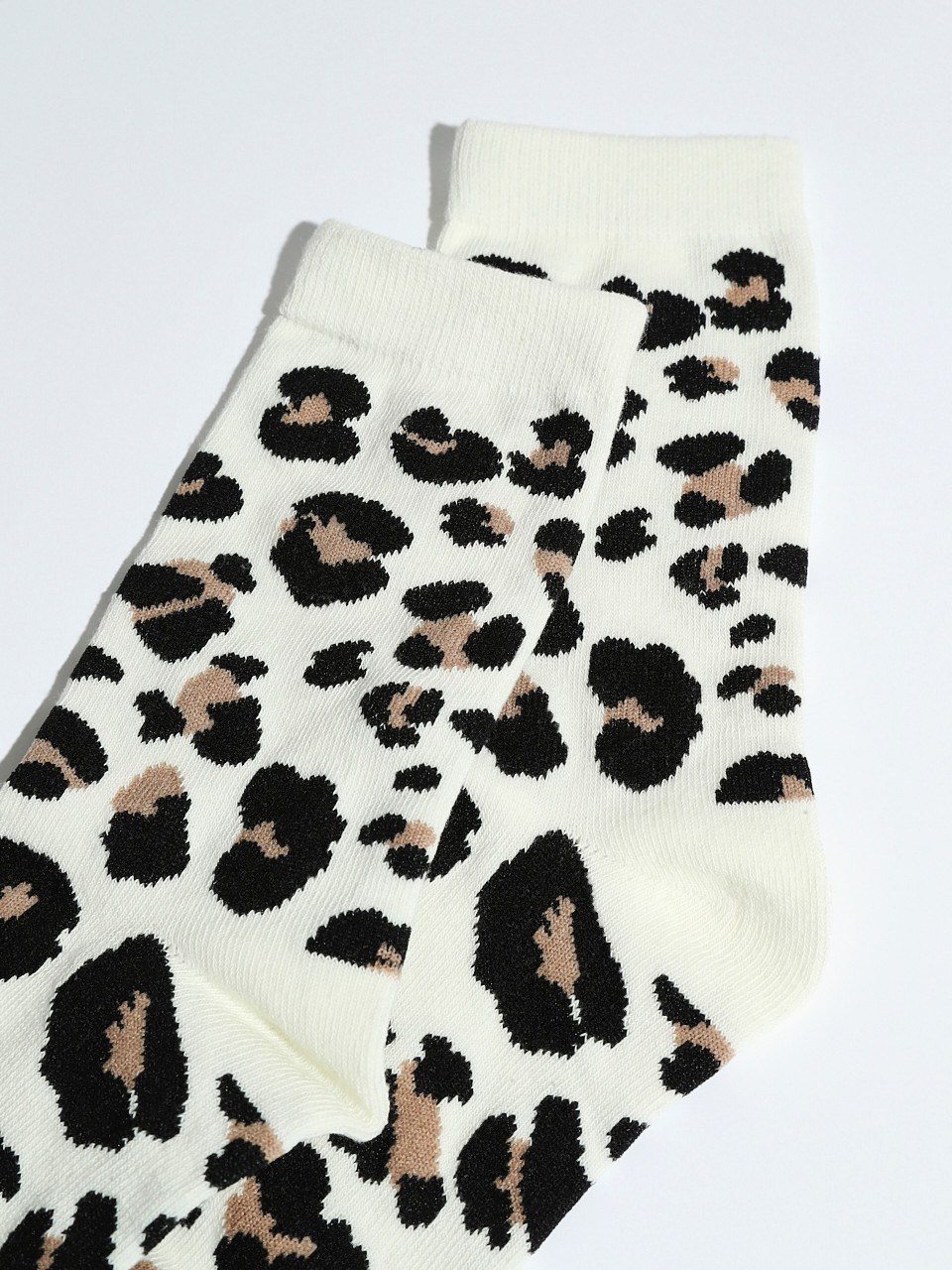 White Leopard Print Crew Socks