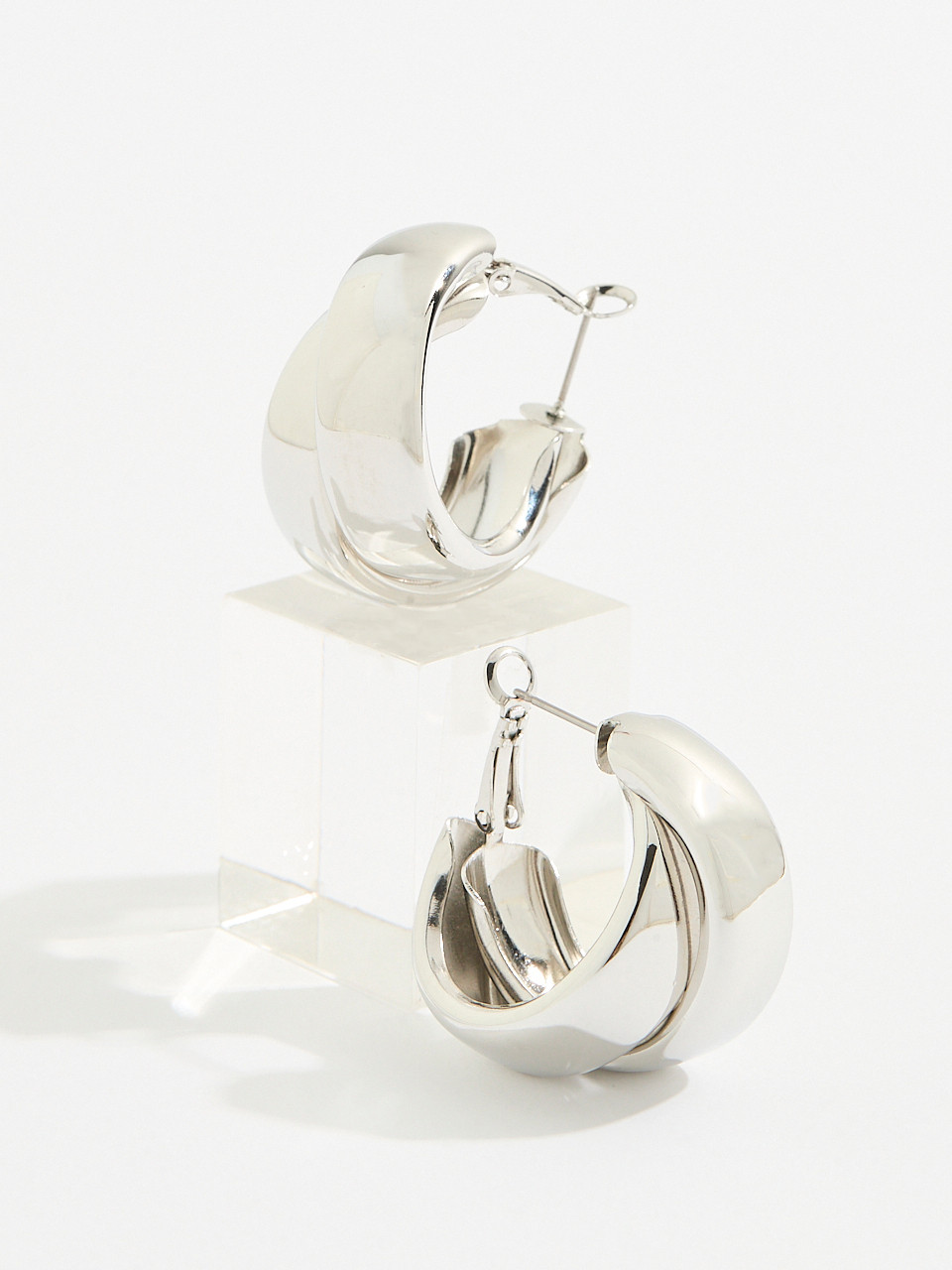 Chunky Silver Double Hoop Earrings