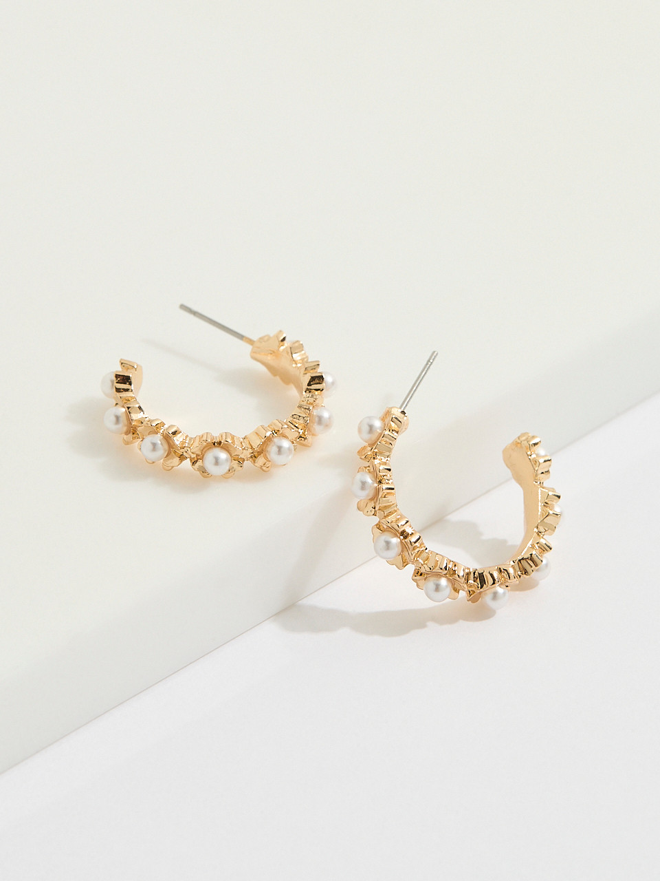 Gold/Pearl/Rhinestone Small Hoop Trio