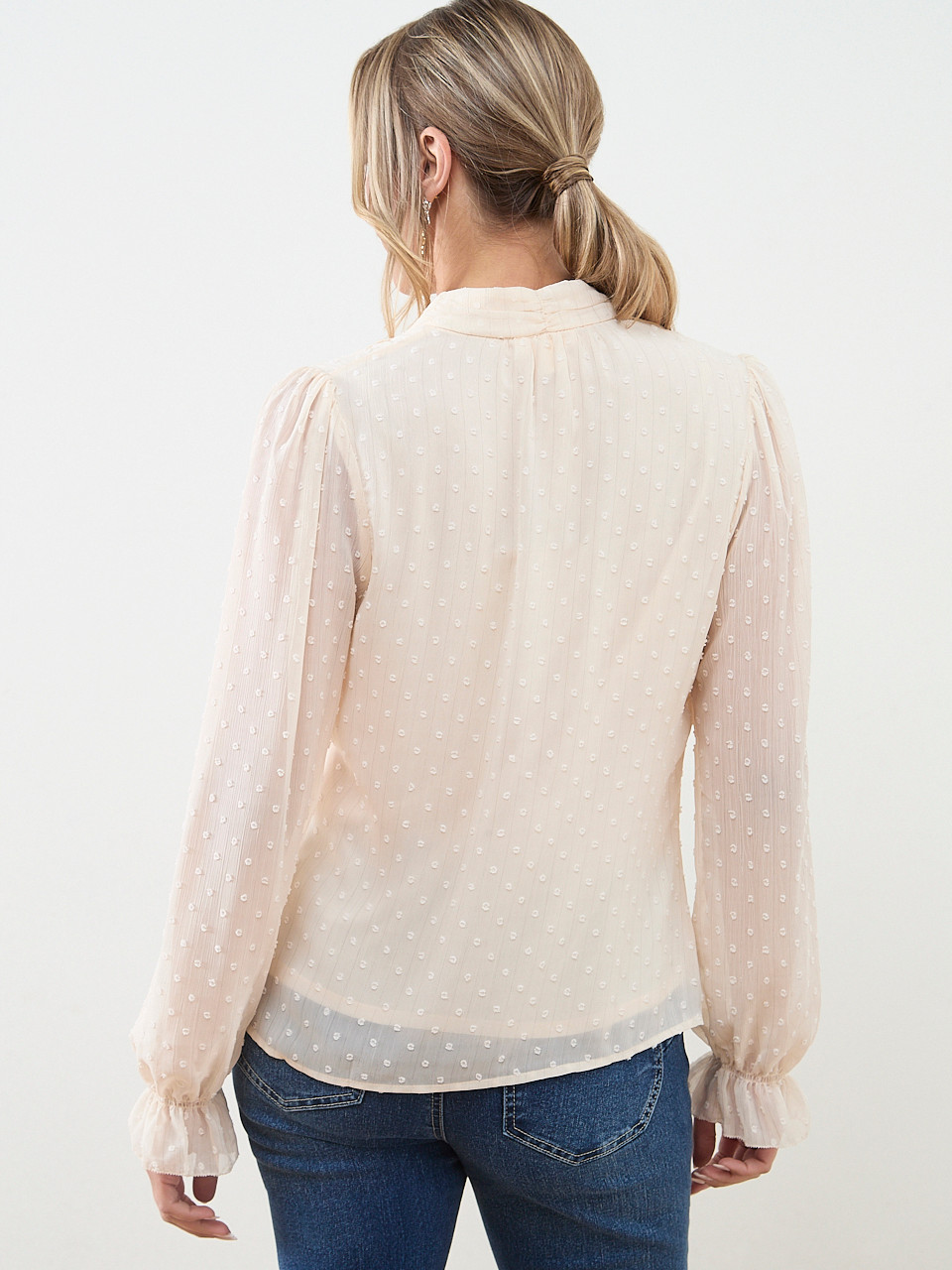 Ruffle Cuff & Flower Button Blouse