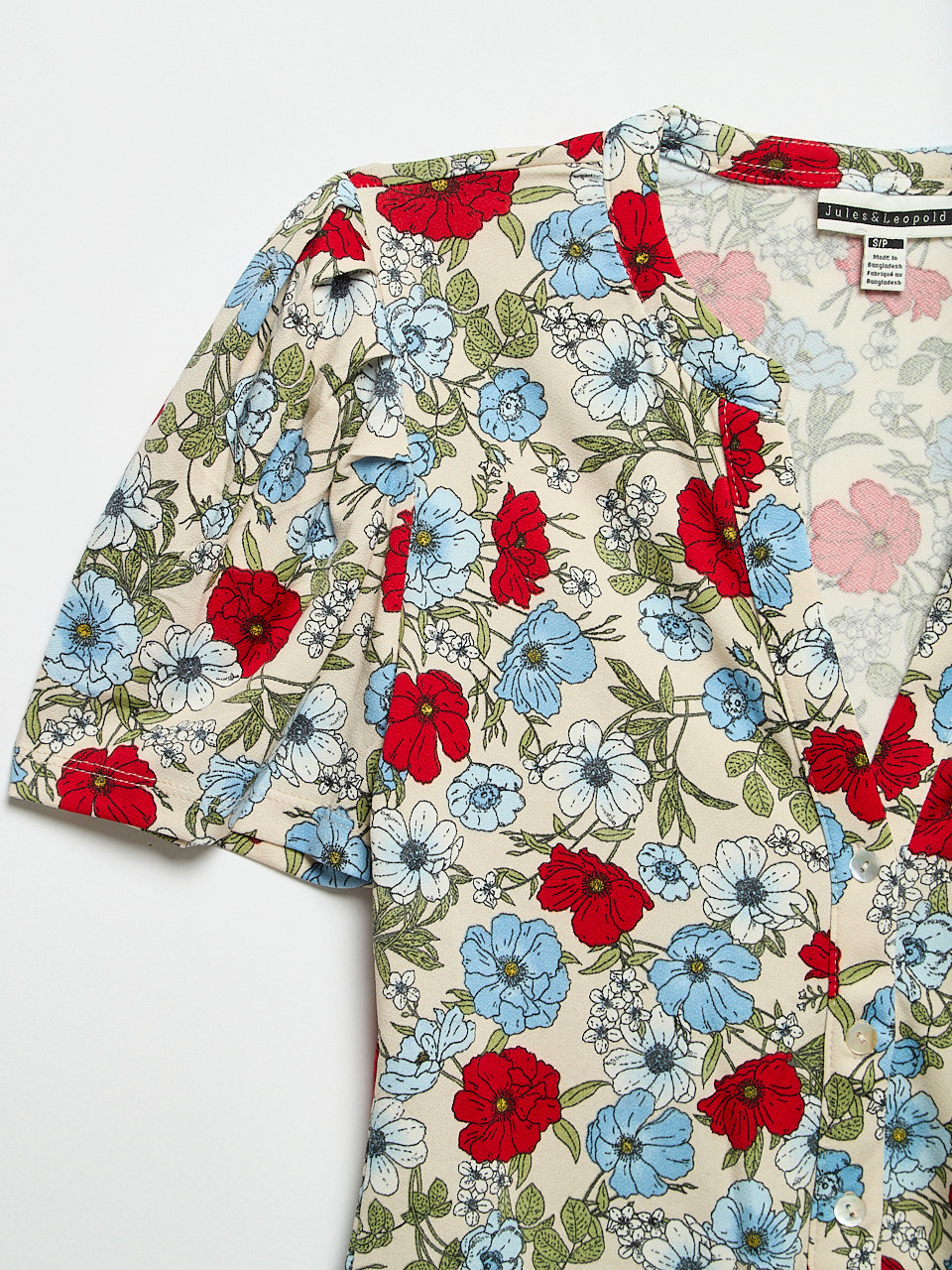 Short Sleeve Button-Down Crepe Top