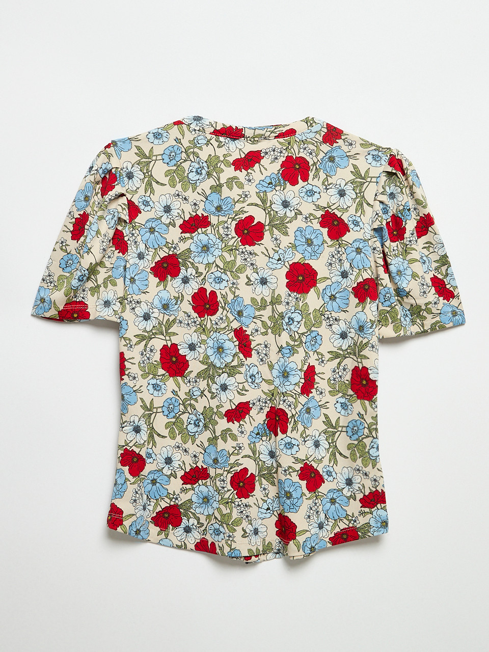 Short Sleeve Button-Down Crepe Top