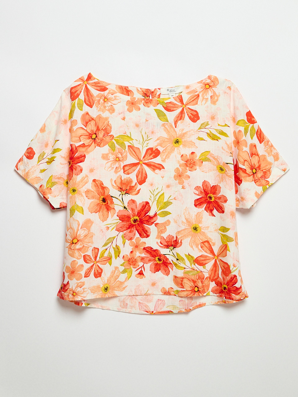 Short Sleeve Linen Slub Popover Blouse