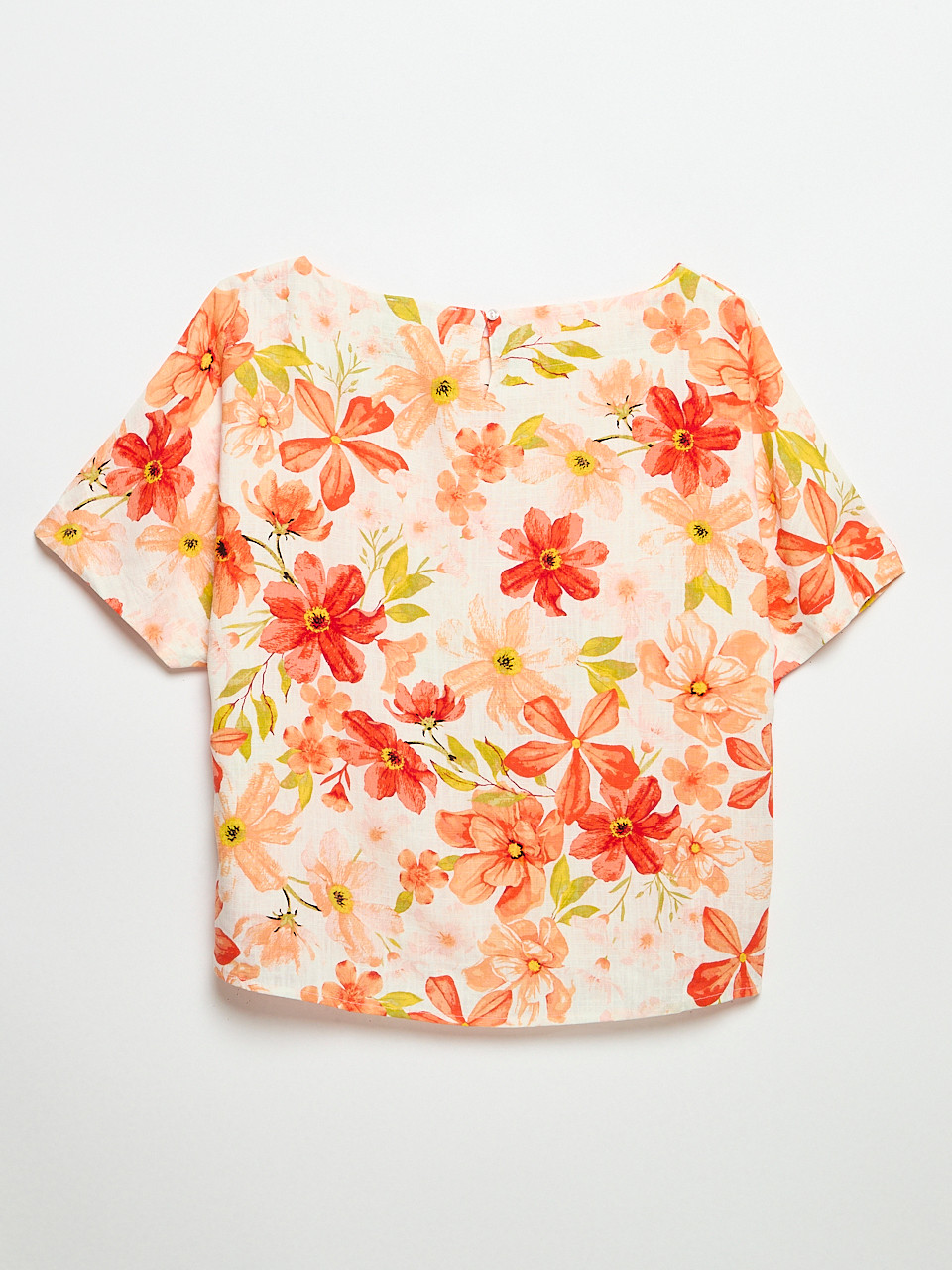 Short Sleeve Linen Slub Popover Blouse