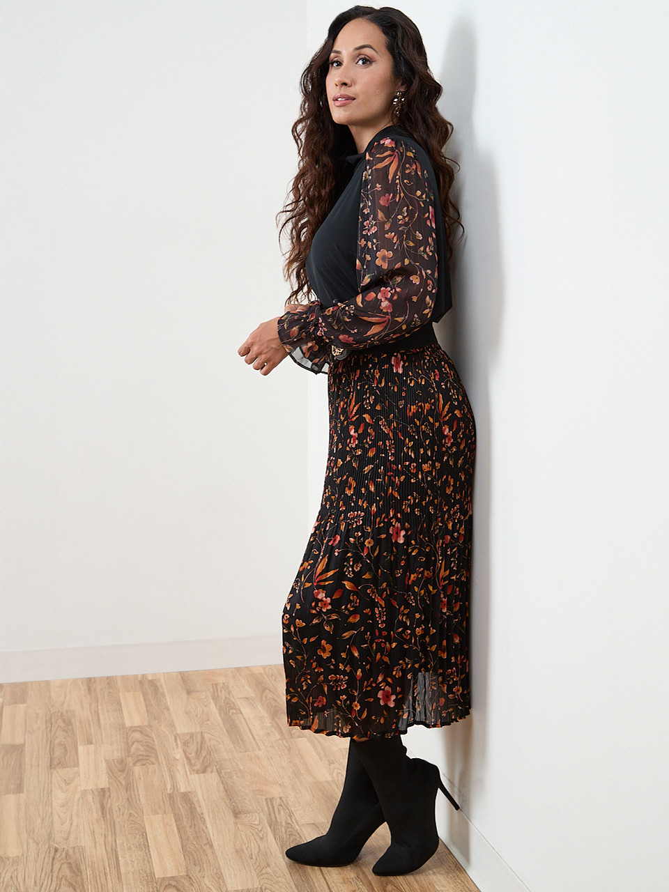 Petite Mock Neck Mixed Media Top