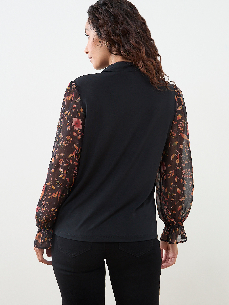 Petite Mock Neck Mixed Media Top