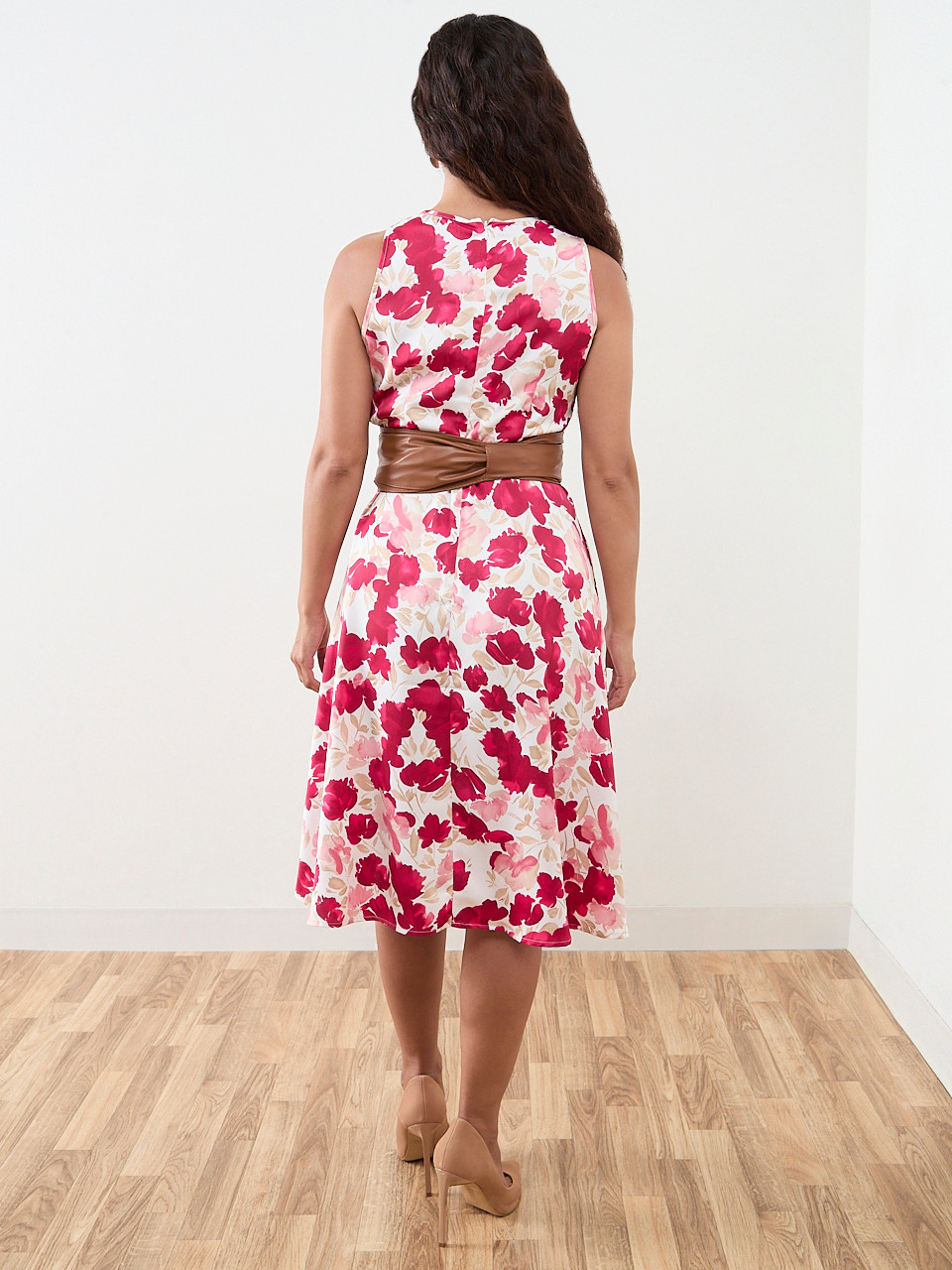 Petite Midi-Length Belted Fit & Flare Dress