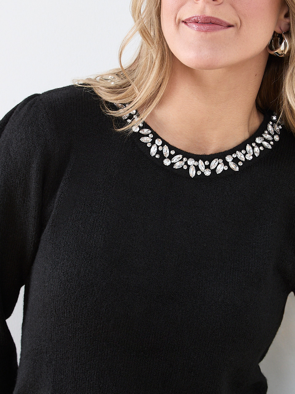3/4 Sleeve Jeweled Pullover