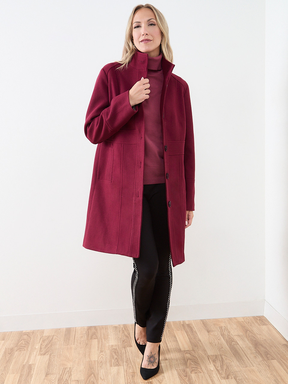 Faux Wool Seamed Coat