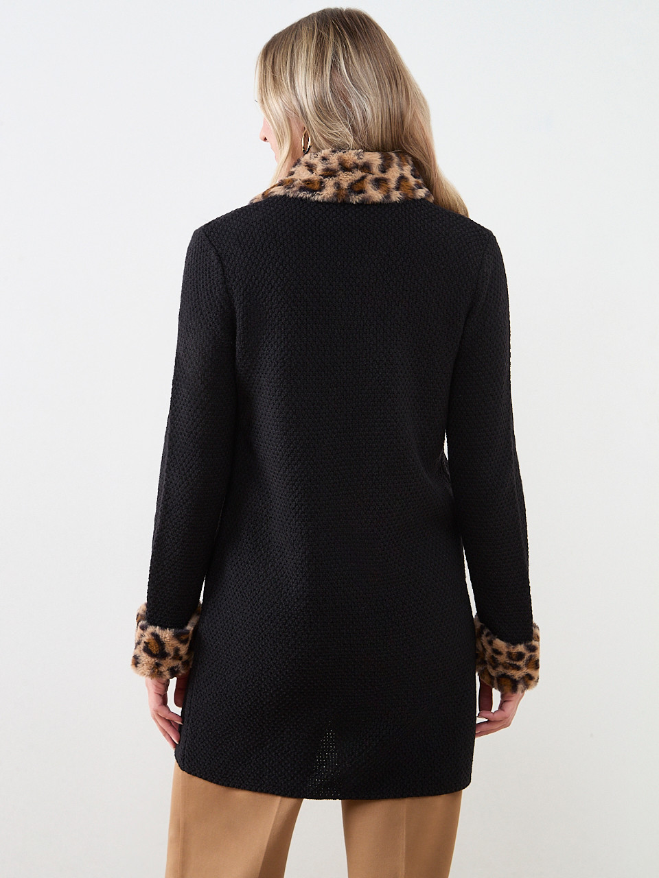Leopard-Fur Trim Coatigan