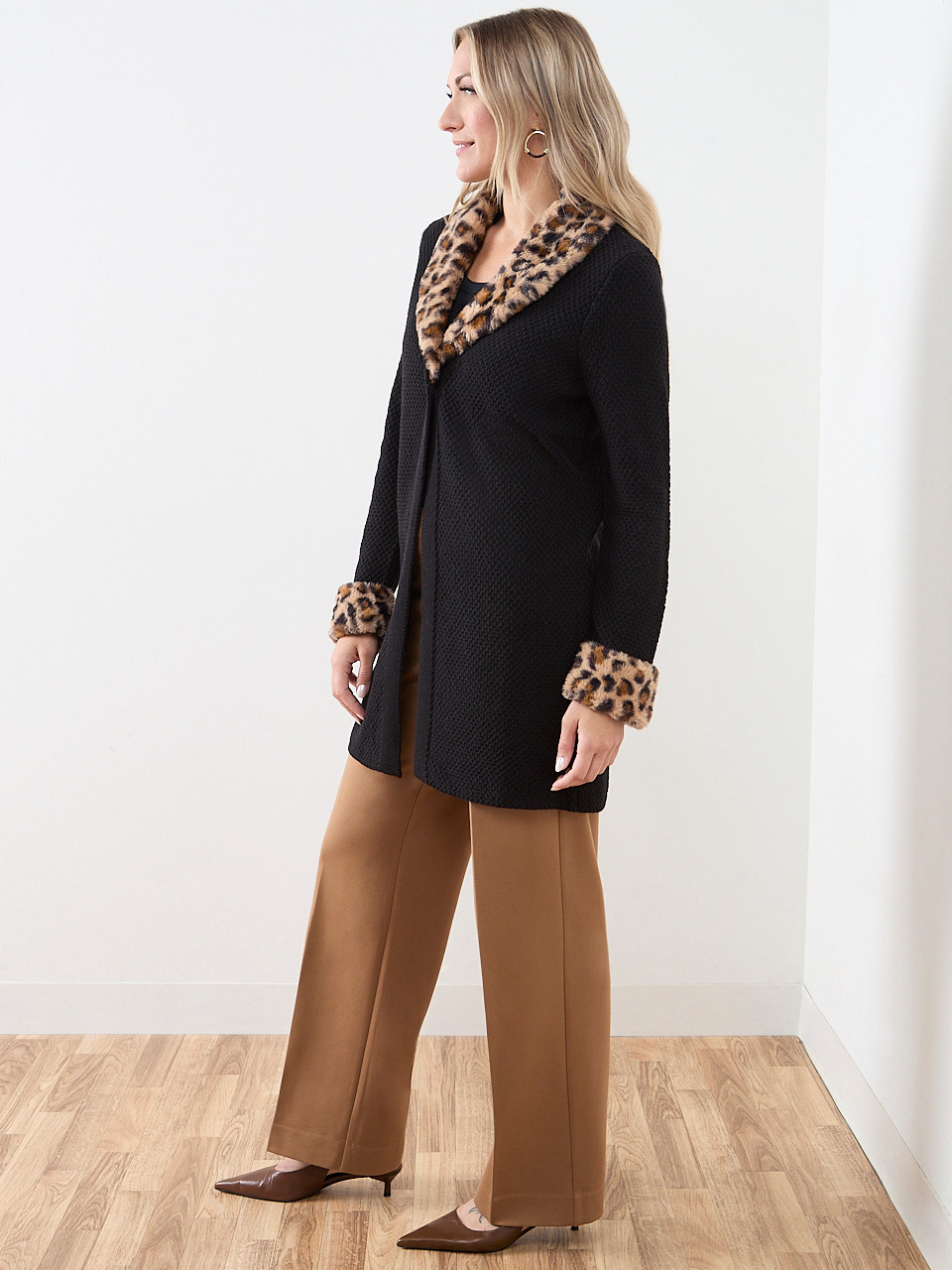 Leopard-Fur Trim Coatigan