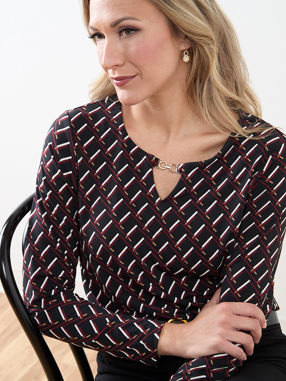 Long Sleeve Hardware-Detail Top