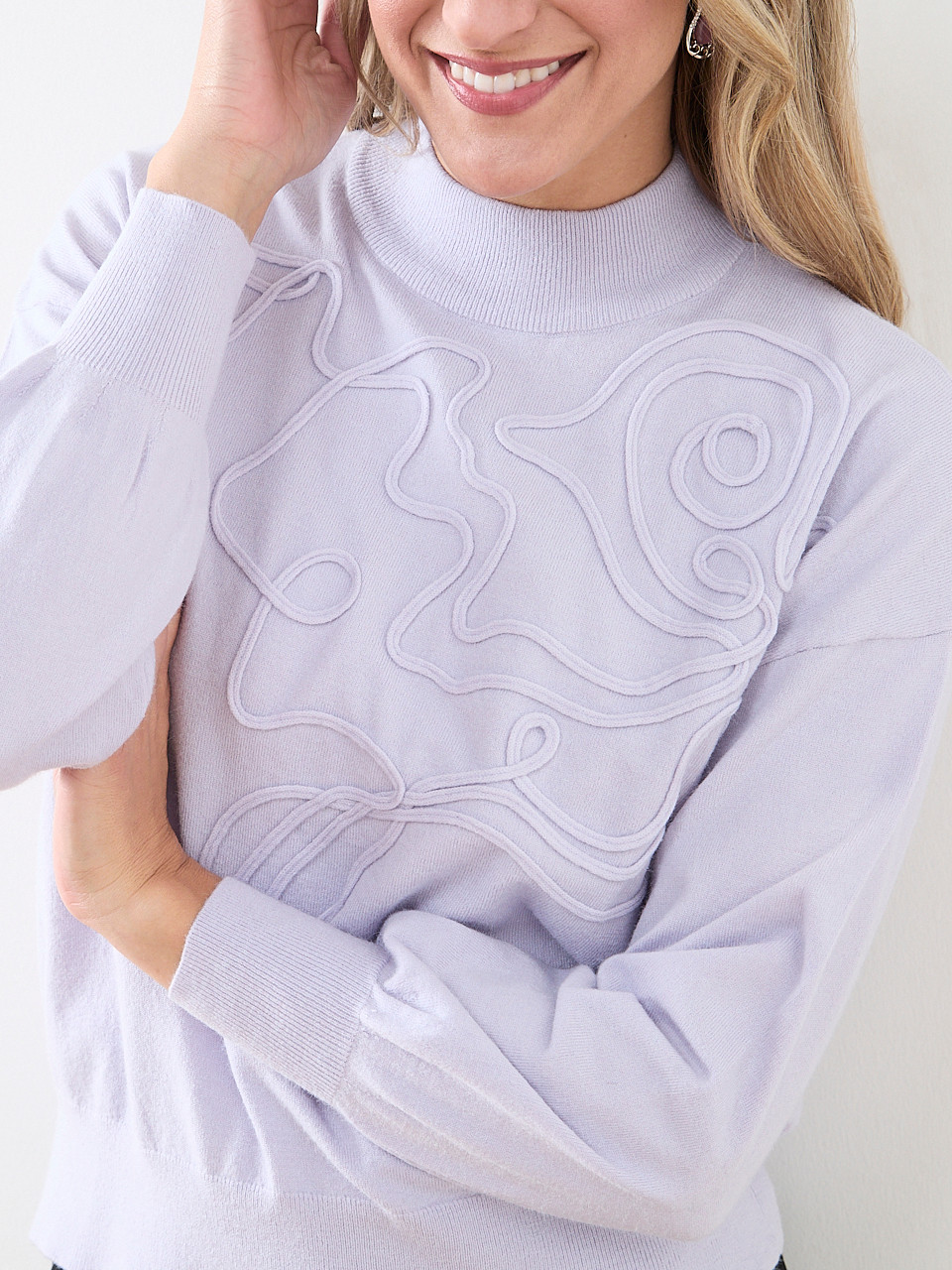 Mock Neck Abstract Applique Pullover | Cleo
