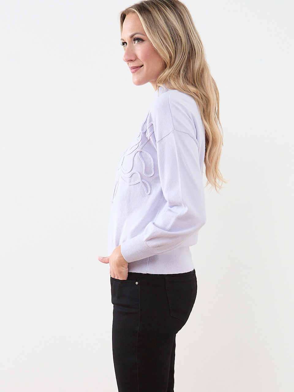Mock Neck Abstract Applique Pullover