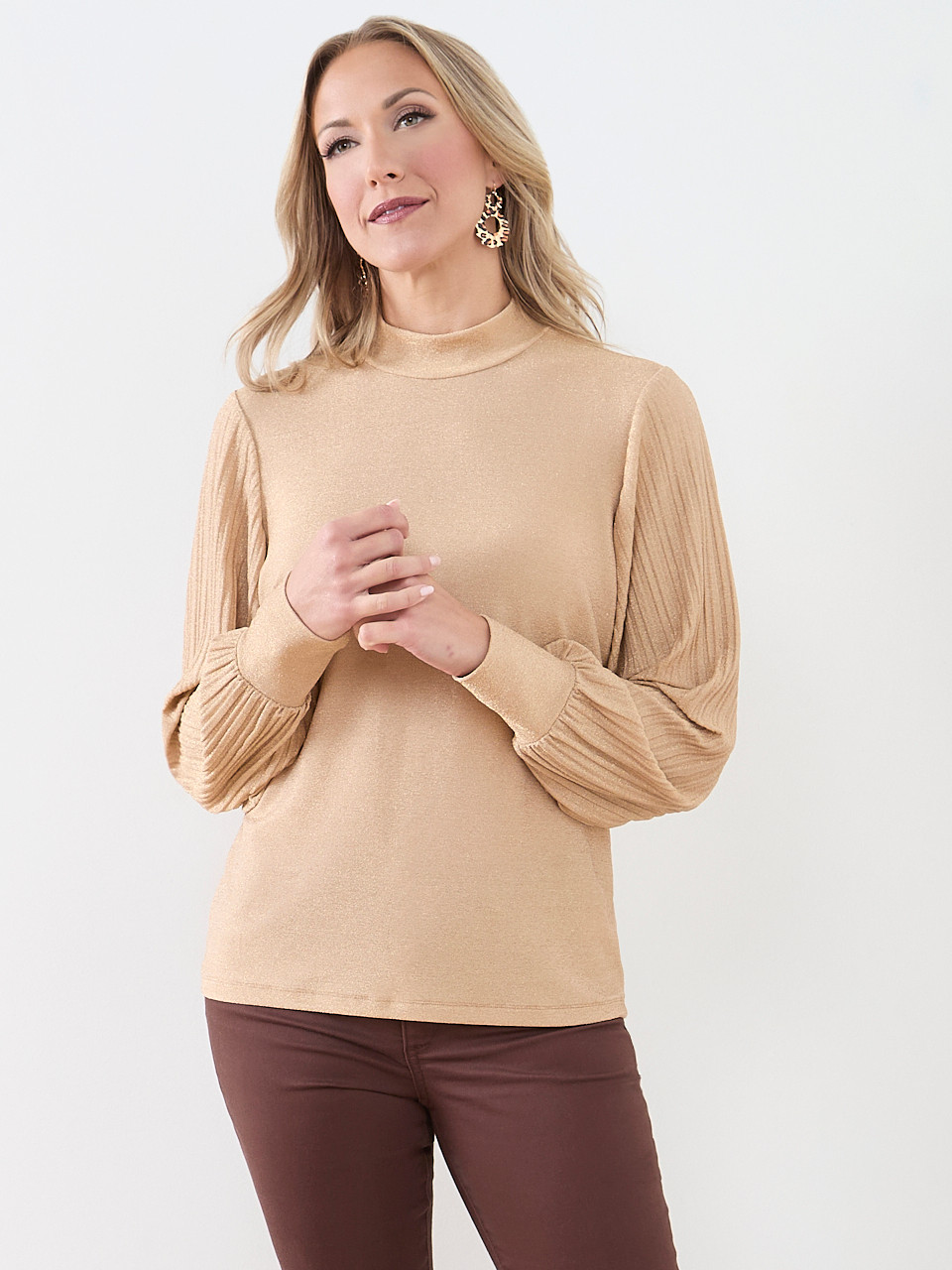 Mock Neck Shimmer Top