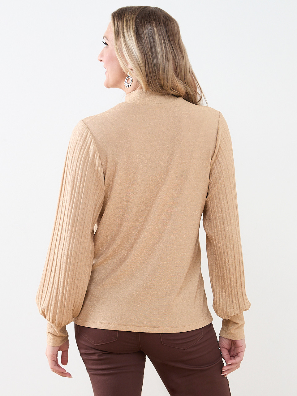Mock Neck Shimmer Top