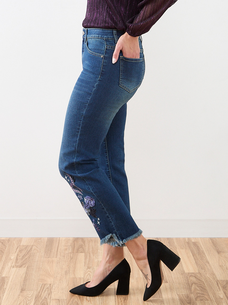 Oliva Embroidered Ankle Denim Jeans