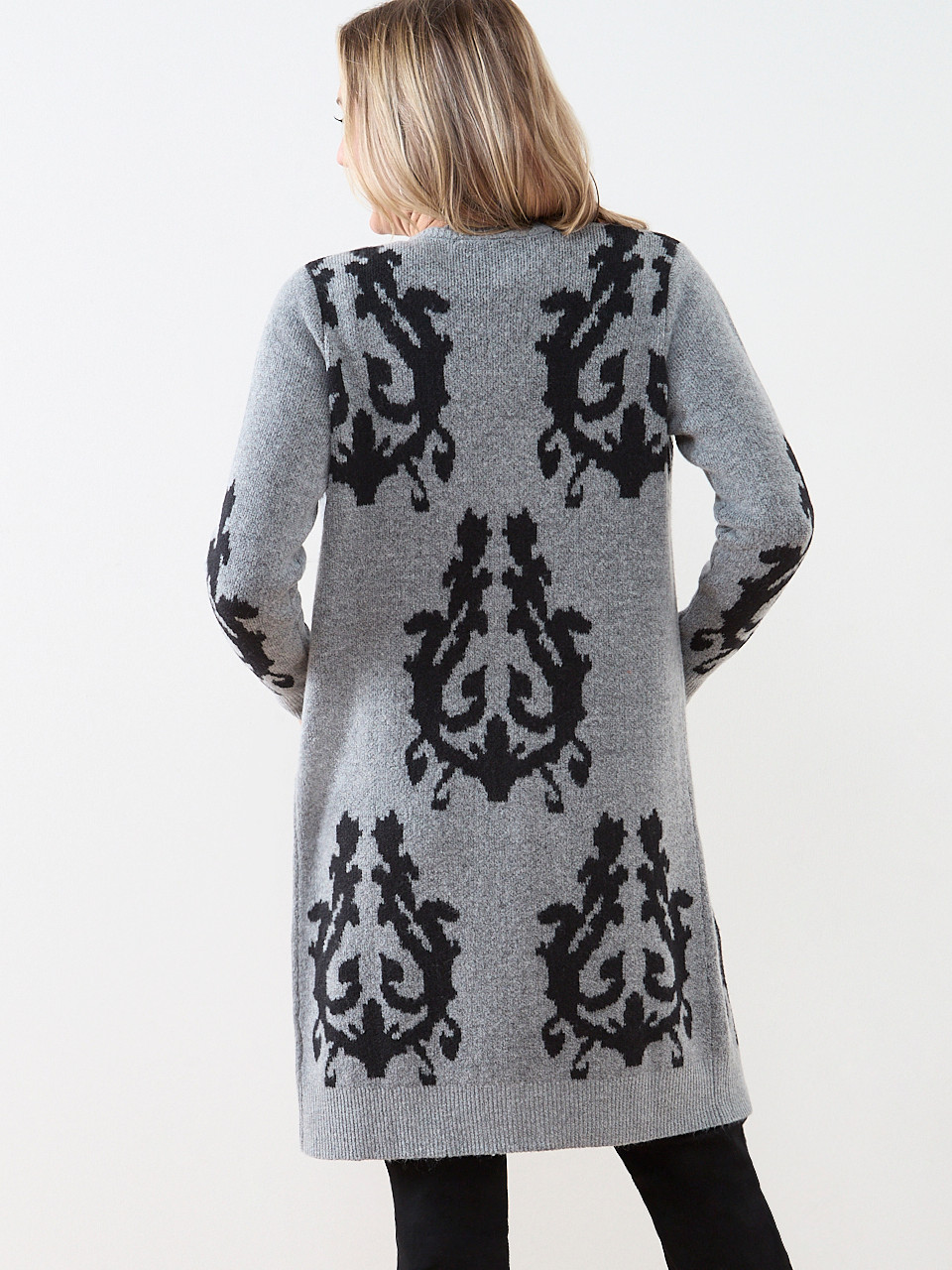 Patterned Open-Front Cardigan