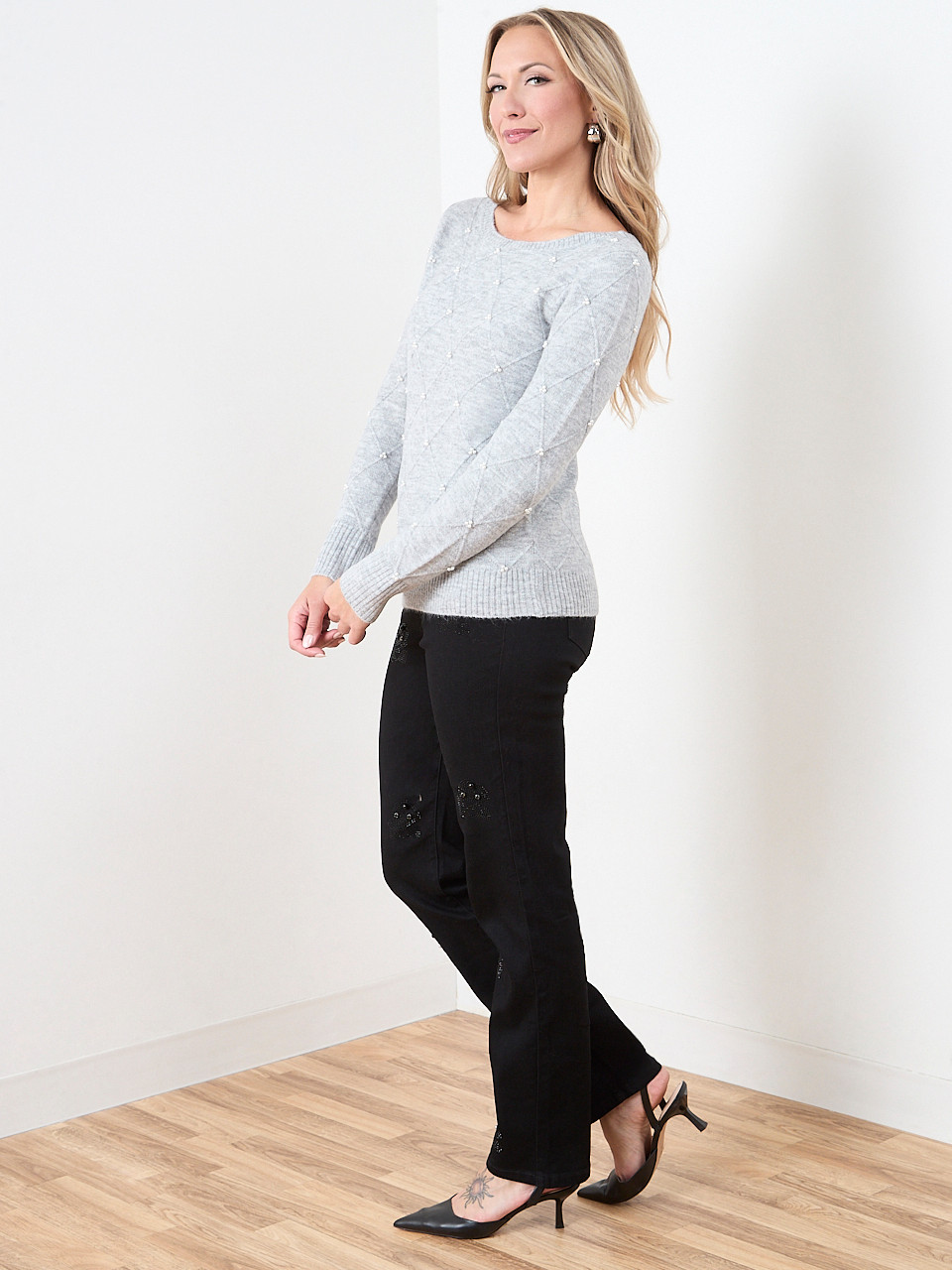 Pearl Detail Boatneck Sweater