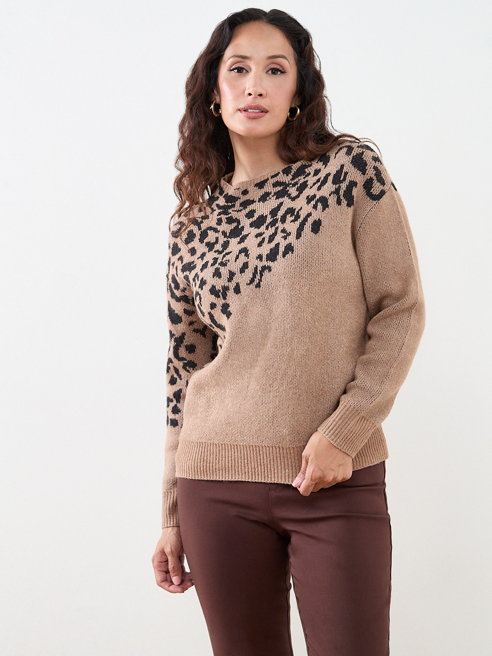 Petite Animal-Print Mock Neck Sweater