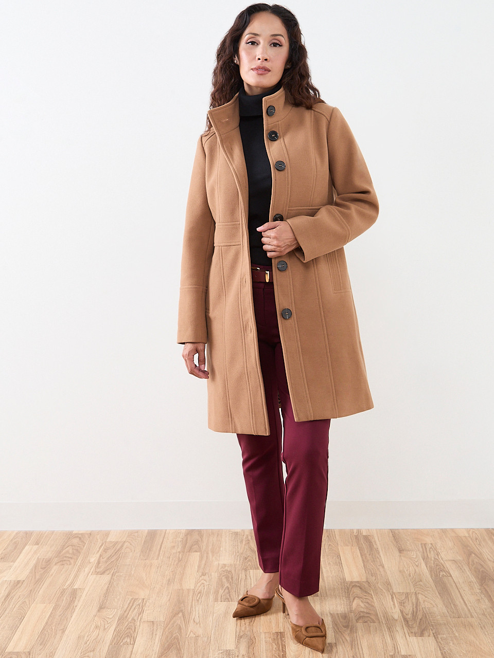 Petite Faux Wool Seamed Coat