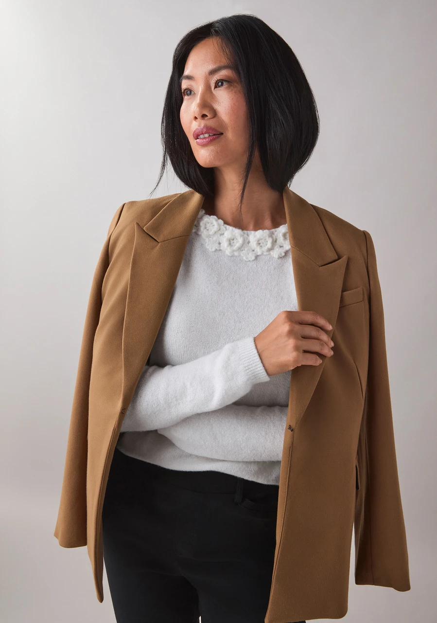 Petite Floral Applique Pullover Sweater