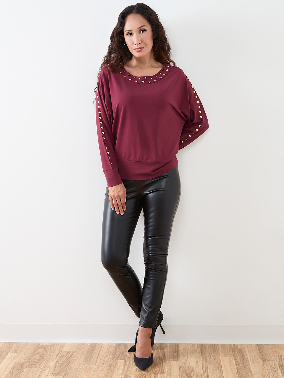 Petite Gold Stud Trim Top