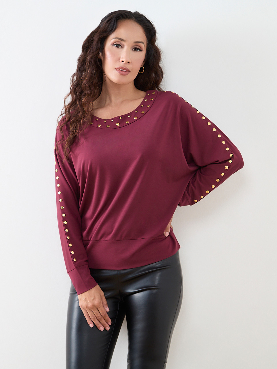 Petite Gold Stud Trim Top