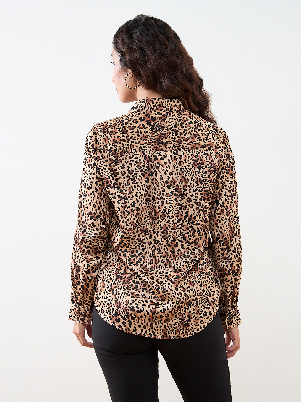 Petite Long Sleeve Collared Satin Blouse