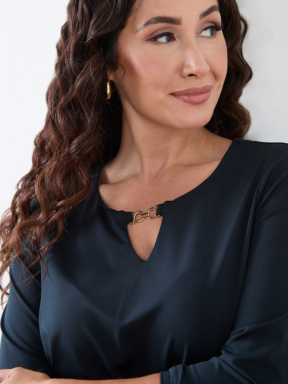 Petite Long Sleeve Hardware Detail Top