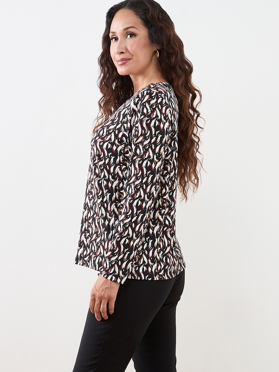 Petite Long Sleeve Hardware-Detail Top