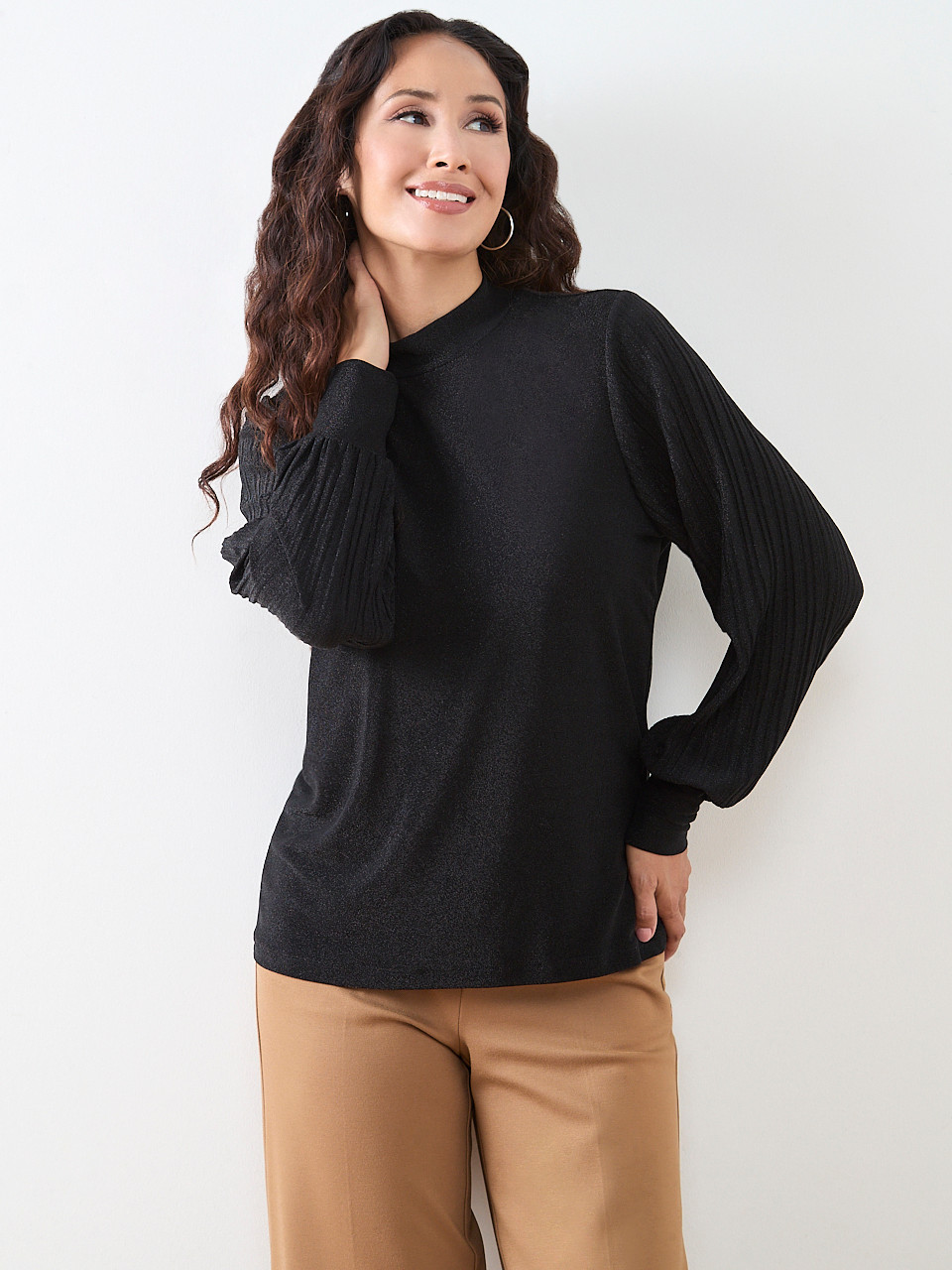 Petite Mock Neck Shimmer Top