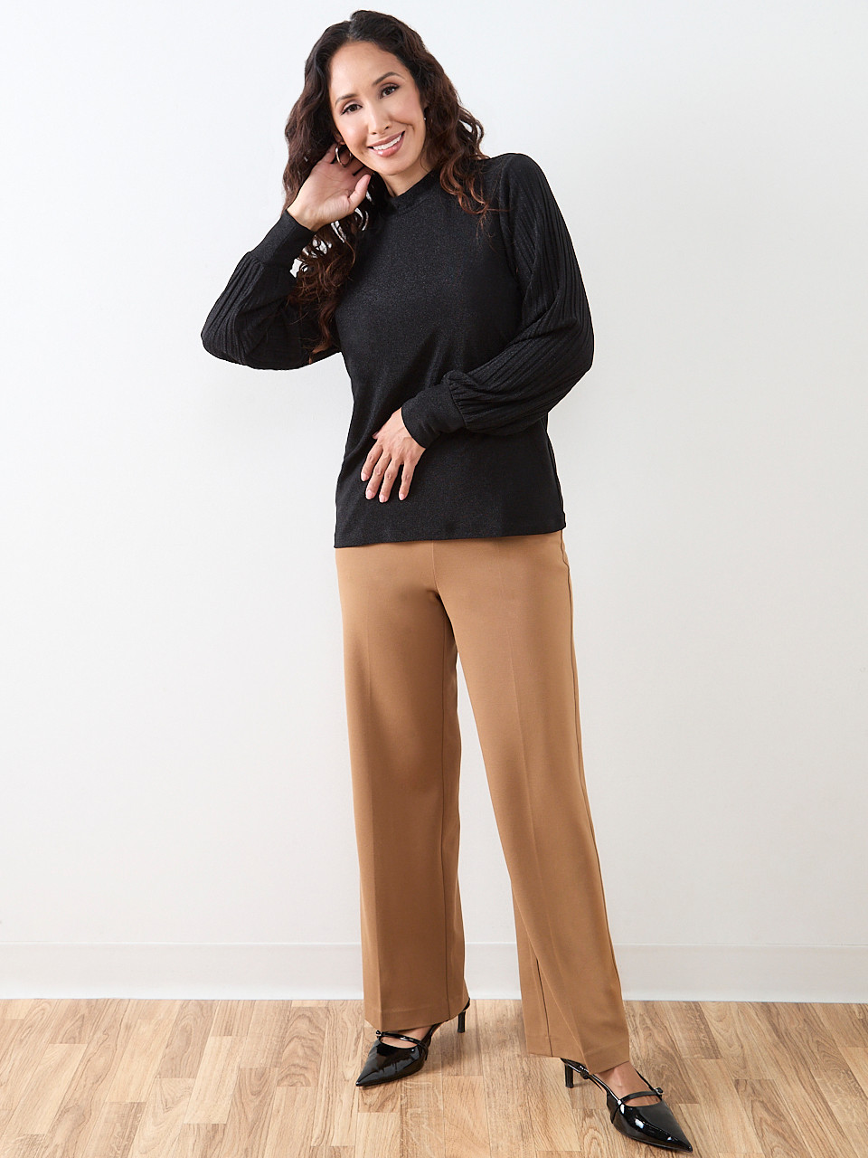 Petite Mock Neck Shimmer Top