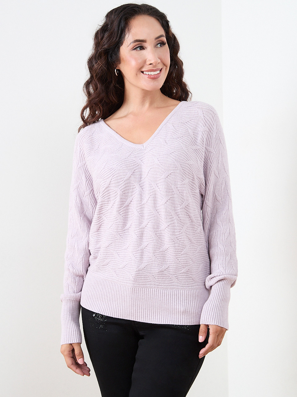 Petite Novelty Stitch V-Neck Pullover Sweater