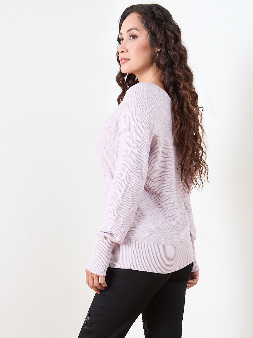 Petite Novelty Stitch V-Neck Pullover Sweater