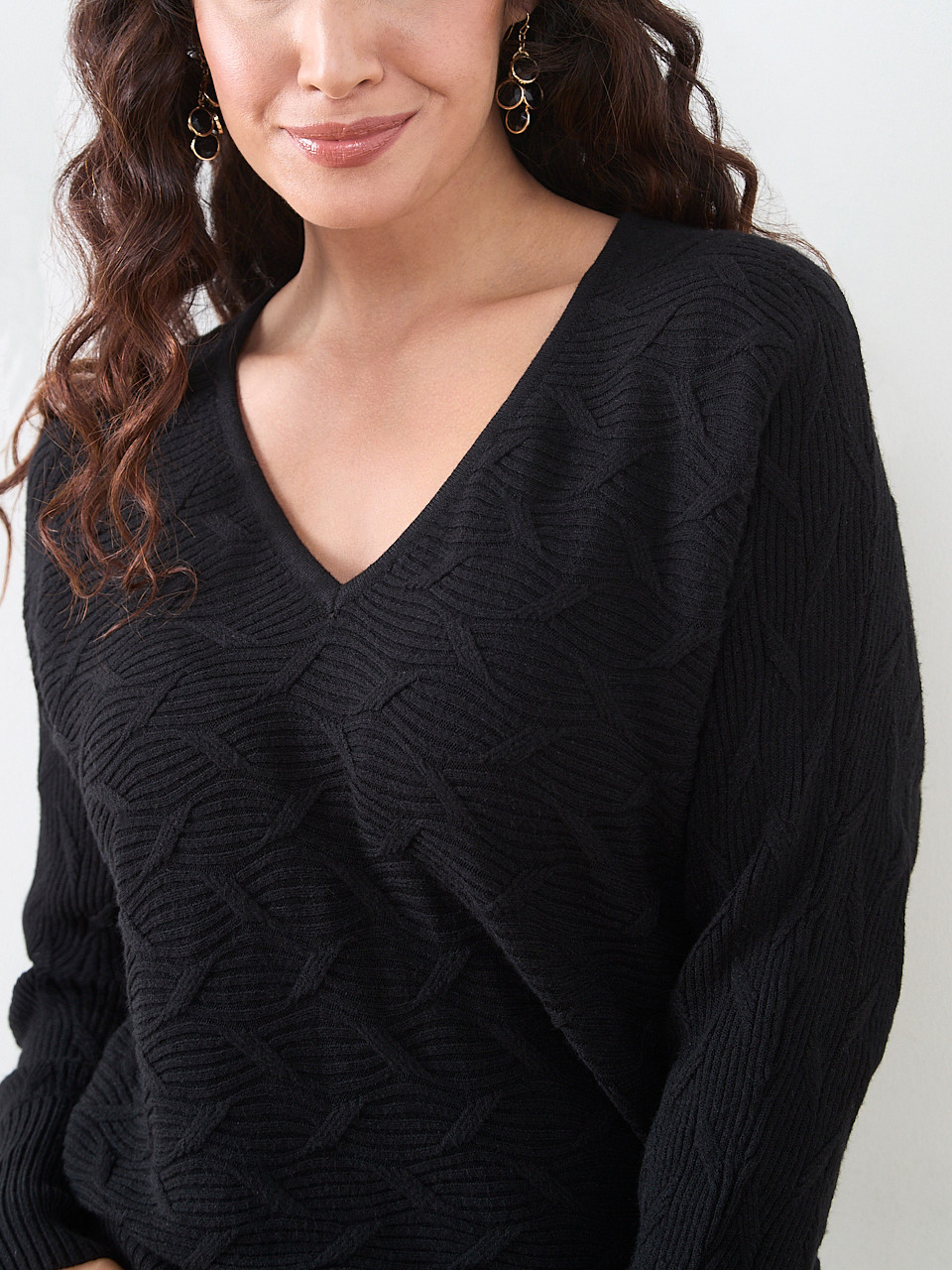 Petite Novelty Stitch V-Neck Sweater