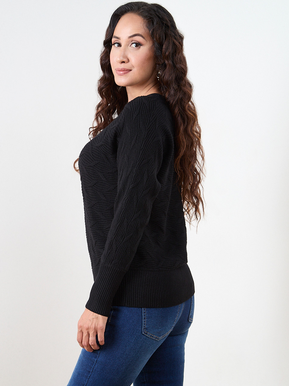 Petite Novelty Stitch V-Neck Sweater