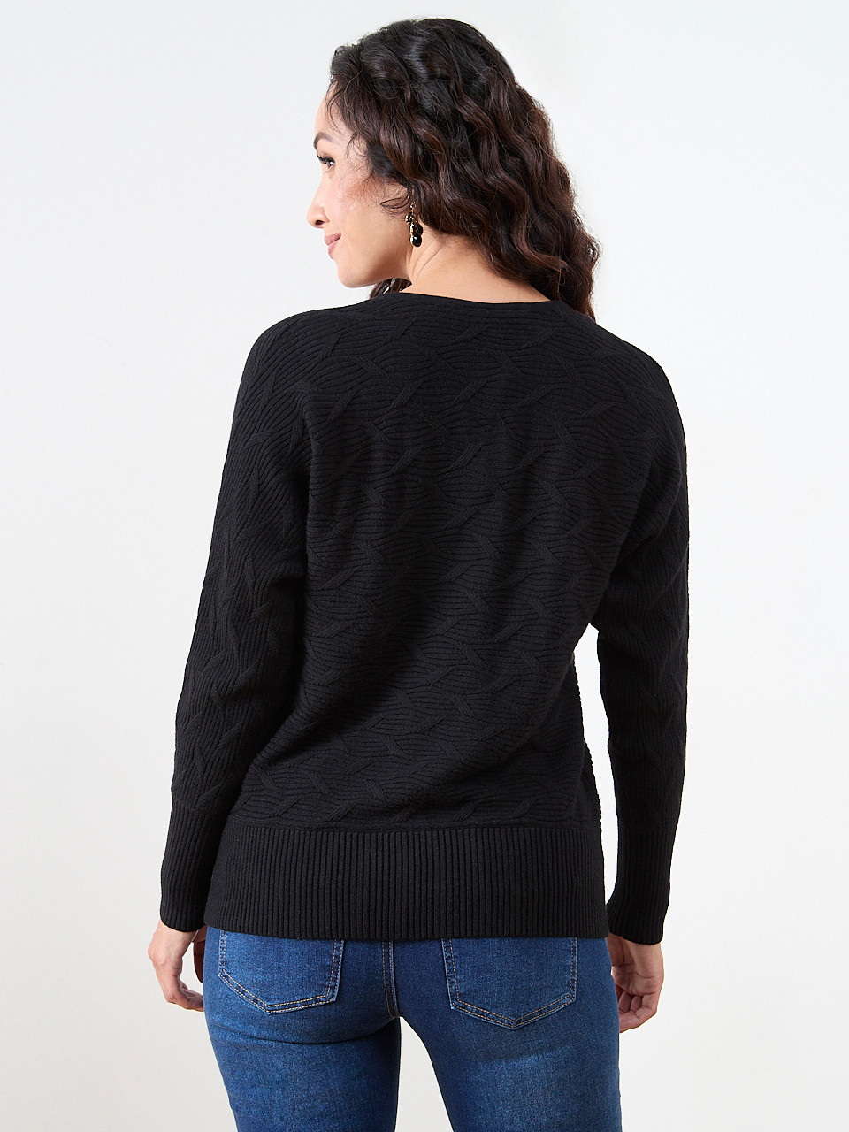Petite Novelty Stitch V-Neck Sweater
