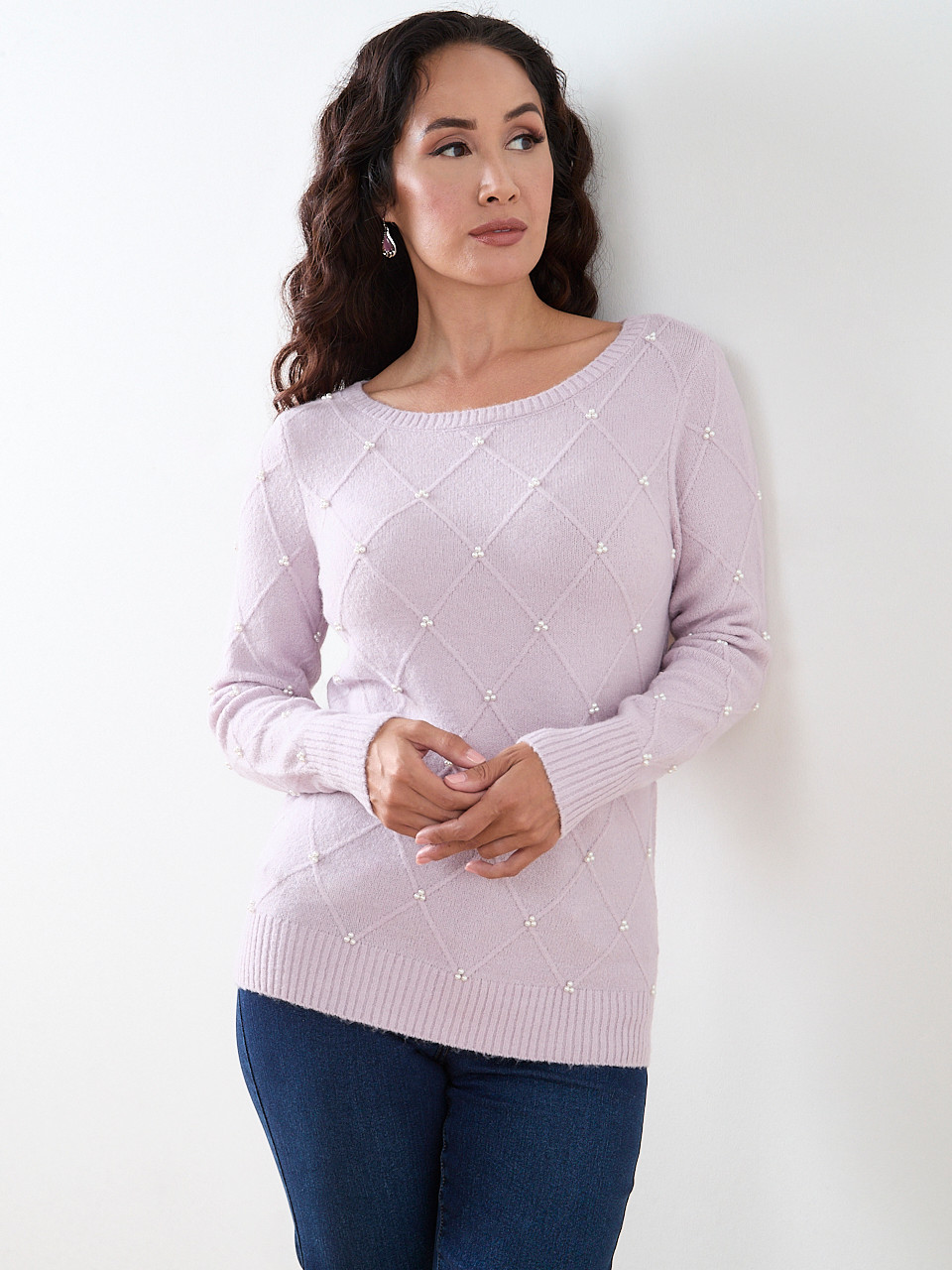 Petite Pearl Detail Boatneck Sweater