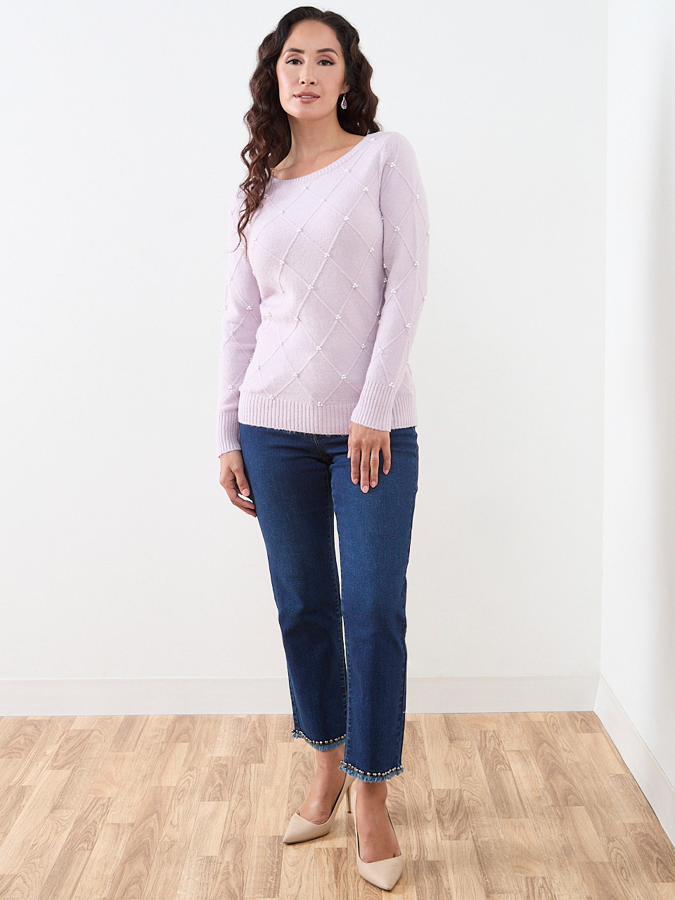 Petite Pearl Detail Boatneck Sweater