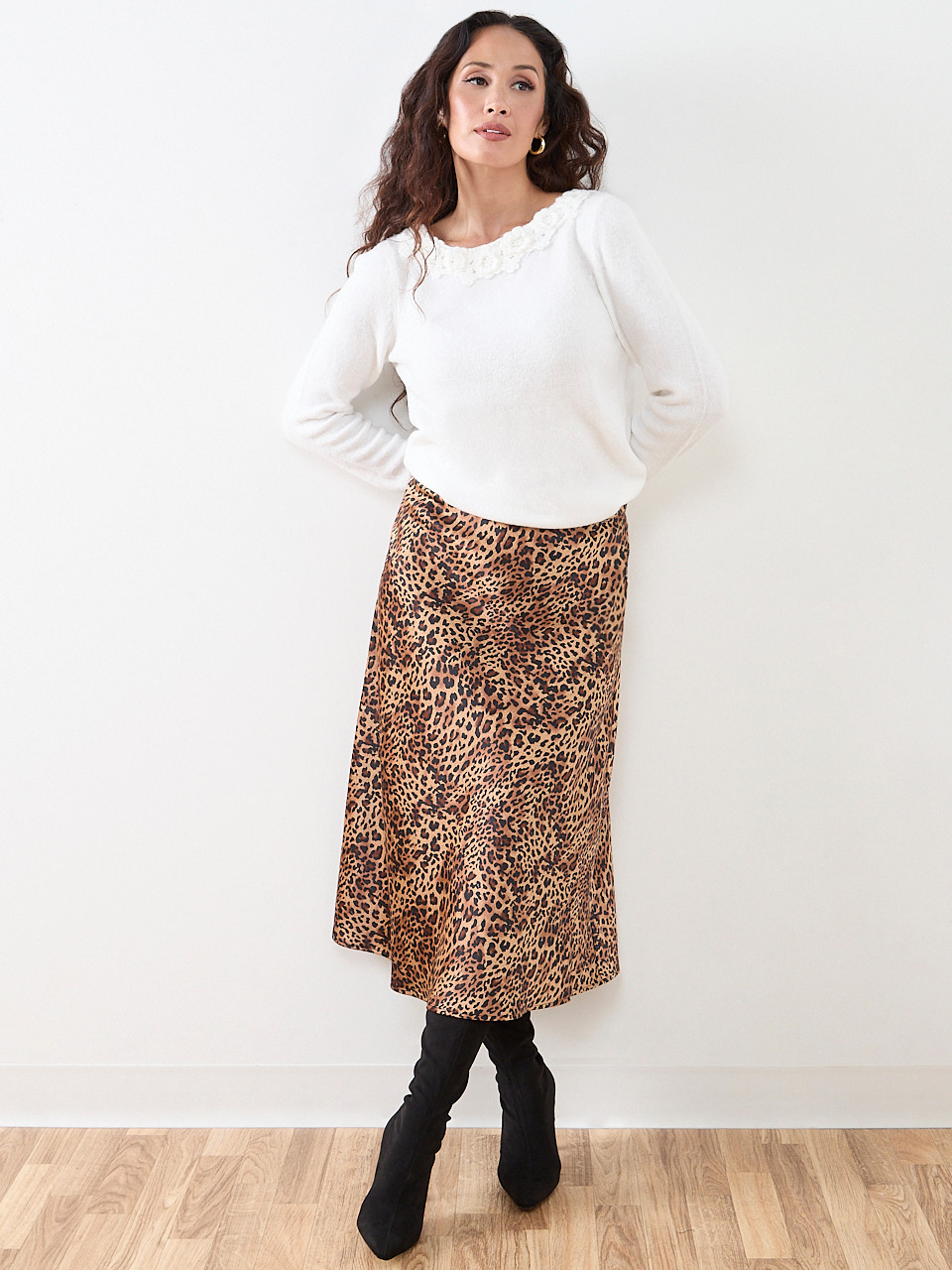 Petite Satin Bias Cut Midi-Skirt