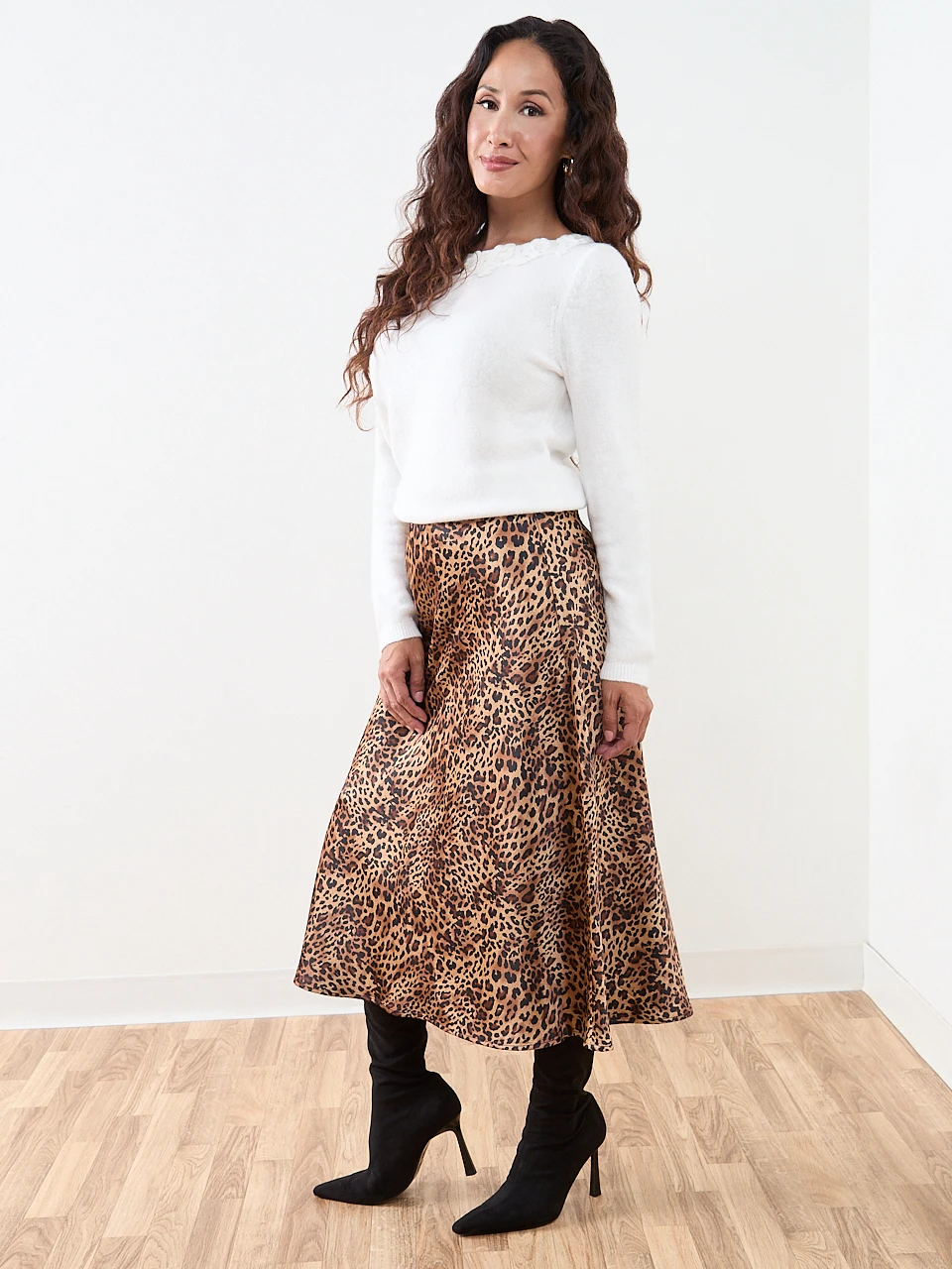 Petite Satin Bias Cut Midi-Skirt