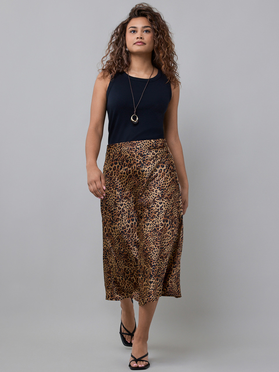 Petite Satin Bias Cut Midi-Skirt