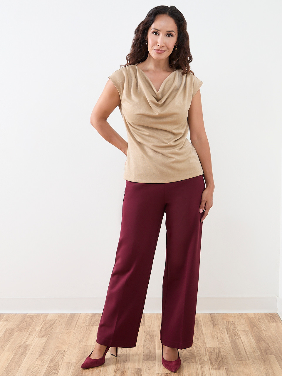 Petite Shimmer Cowl-Neck Top